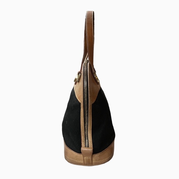 Vintage Dooney & Bourke Black Fabric and Natural/Tan Leather Satchel Handbag - Picture 8 of 16